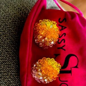 Sassy Jones Malia Glass stud  Beaded Earrings - Orange and Yellow